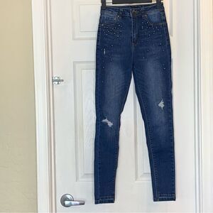 Lala Anthony High Rise Skinny Distressed Jeans with Beads Size 2
